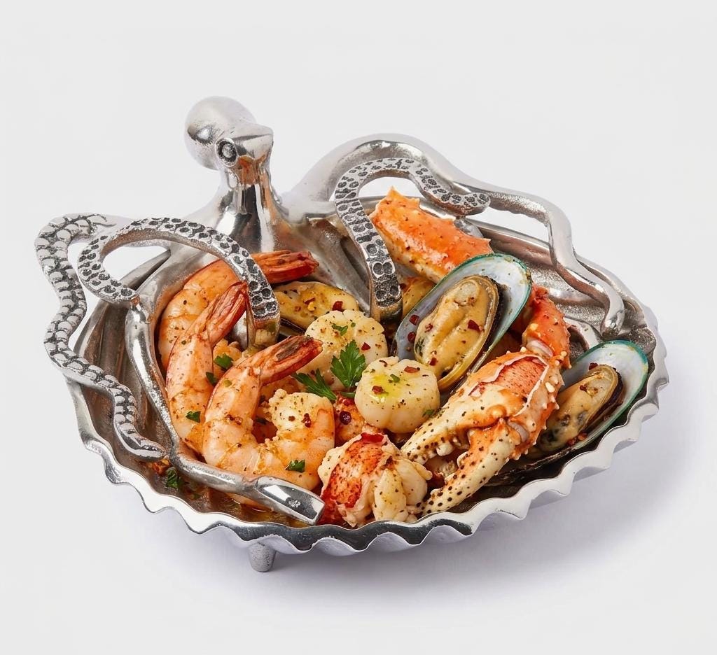 Nickel Plated Aluminum Octopus Dish | Nautical Coastal Decor