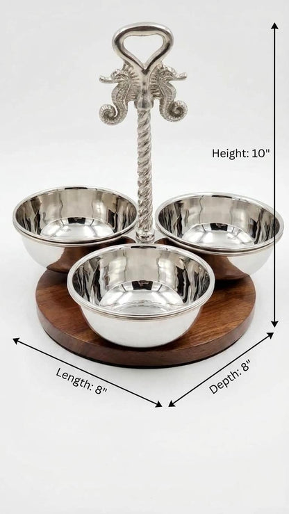 Ocean Luxe Seahorse Condiment Serving Set, Coastal Table Decor, Beach House Entertaining Dish, Nautical Dip Bowl Gift