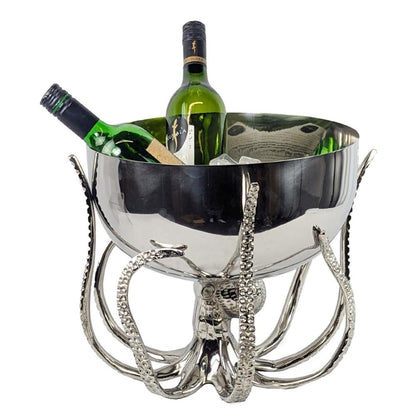 Octopus Ice Bowl – Aluminum Coastal Bottle Holder, Nautical Decor
