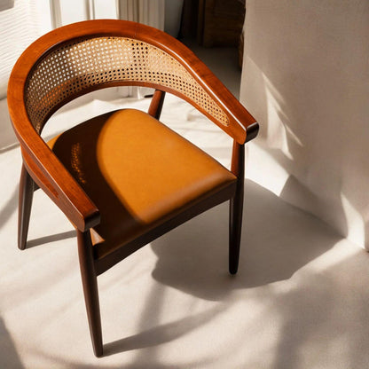 Acacia Wood Cane Back Accent Chair, Mid Century Modern Lounge Armchair