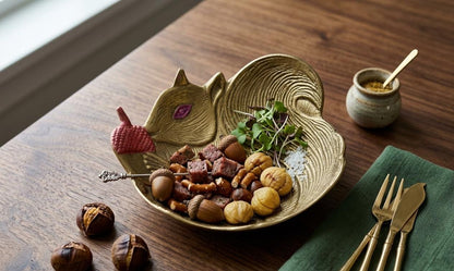 Aluminum Squirrel Fruit Bowl Rustic Decorative Snack Dish, Elegant Serving Accent