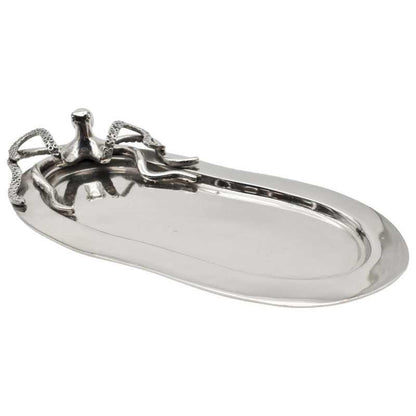 Handcrafted Metal Serving Ensemble with Octopus Motif, Artistic Ocean-Inspired Dining and Entertaining Display Piece