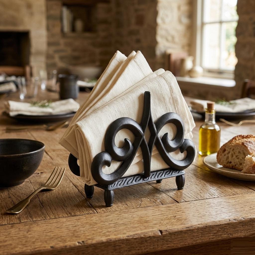 Ardenne Napkin Holder: Rustic Farmhouse Metal Table Decor Organizer