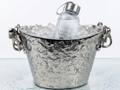 Octopus Handle Aluminum Ice Bucket | Coastal Barware Silver Plated Champagne Bucket