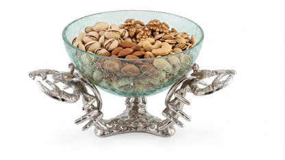 Lobster Trio Pot Stand with Glass Bowl | Coastal Seafood Serving Dish