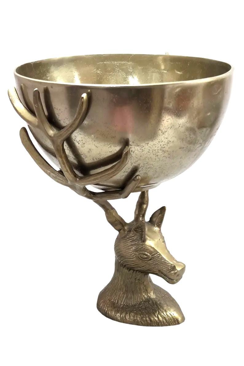 Antique Brass Aluminum Deer Stand Bowl, Wine Chiller Centerpiece