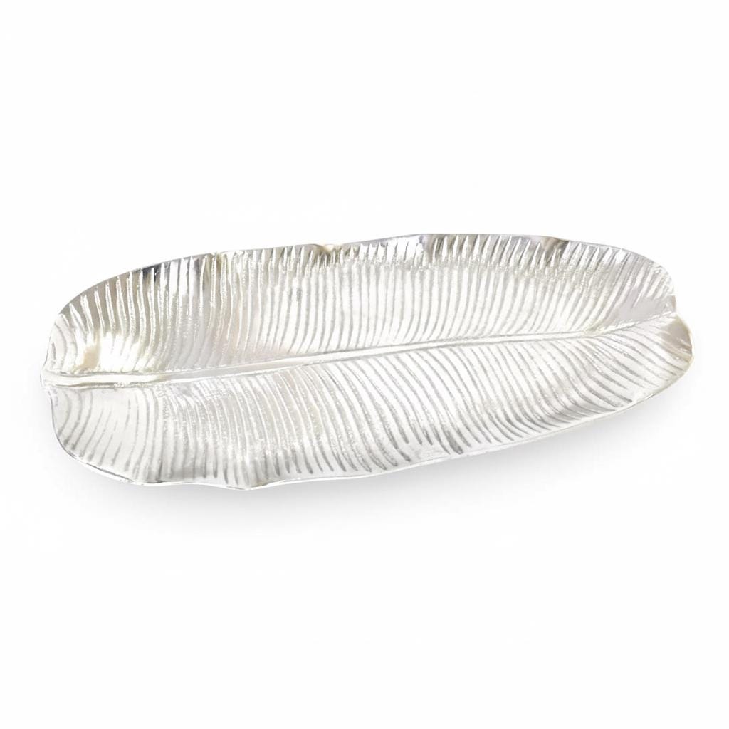 Handcrafted Aluminum Banana Leaf Tray | Decorative Table Centerpiece