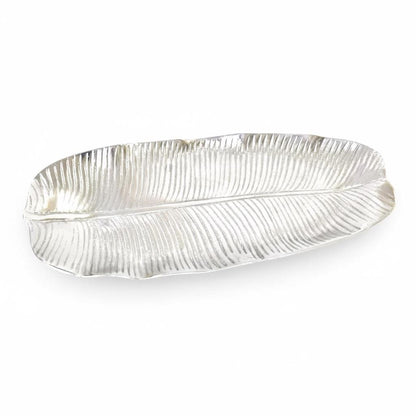 Handcrafted Aluminum Banana Leaf Tray | Decorative Table Centerpiece
