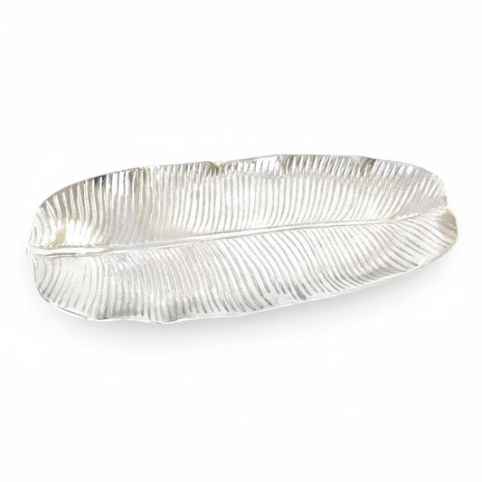 Handcrafted Aluminum Banana Leaf Tray | Decorative Table Centerpiece