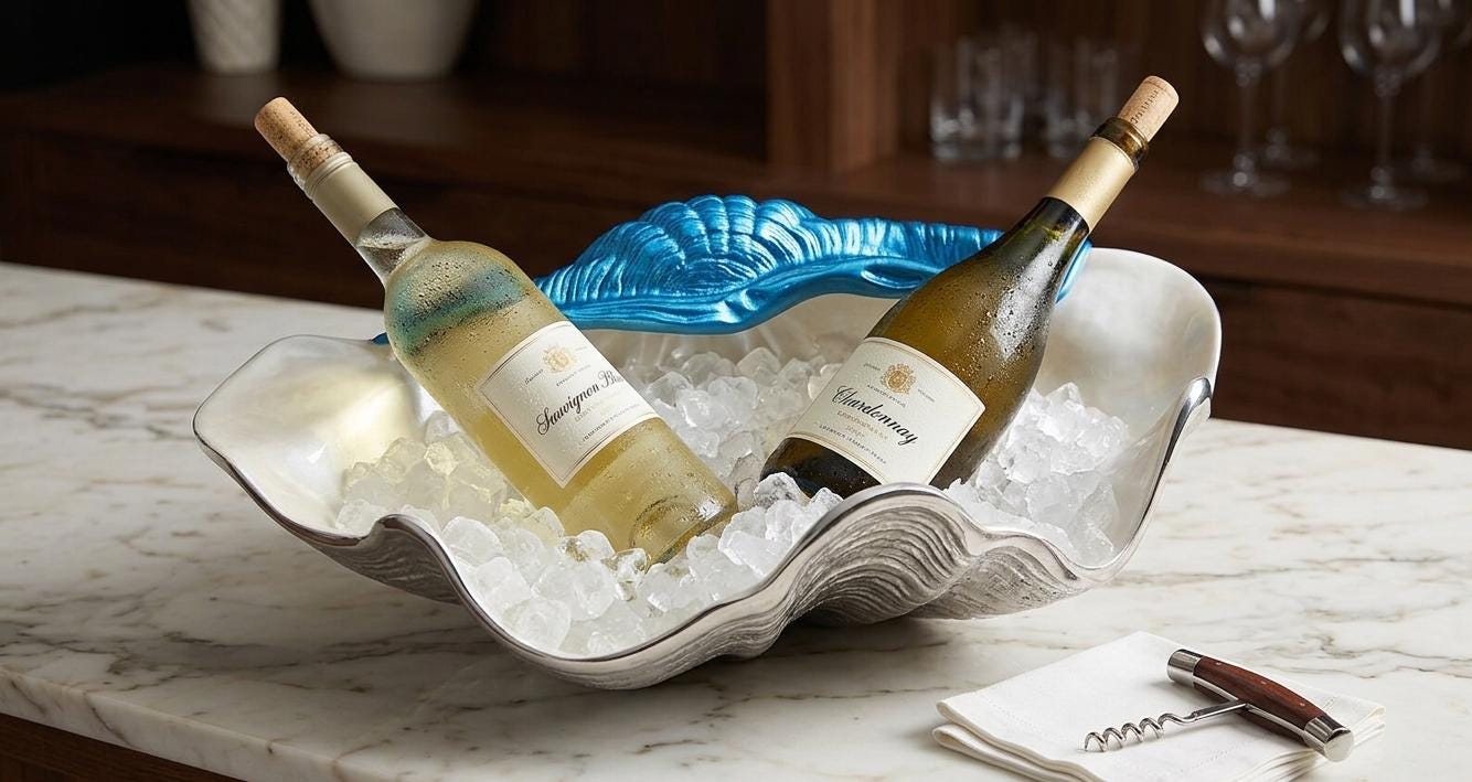 Medium Clam Seashell Wine Cooler, Coastal Barware, Beach House Decor, Nautical Chiller