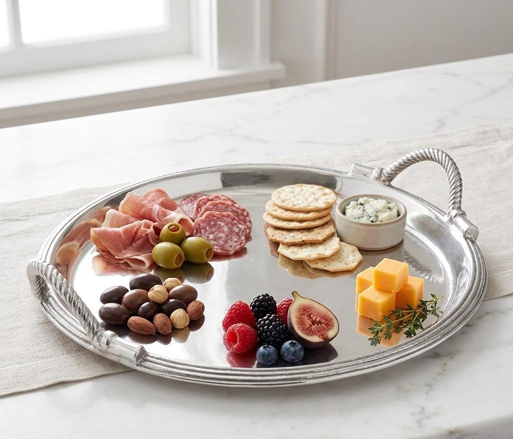 Handcrafted Aluminum Serving Tray, Festive Platter, Dry Fruit Decor, Diwali Wedding Serveware