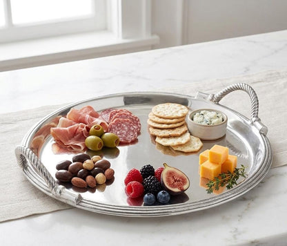 Handcrafted Aluminum Serving Tray, Festive Platter, Dry Fruit Decor, Diwali Wedding Serveware