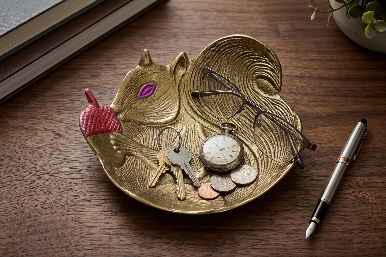 Aluminum Squirrel Fruit Bowl Rustic Decorative Snack Dish, Elegant Serving Accent