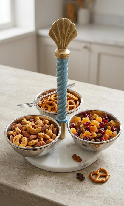 Seashell Knob Condiment Server | Coastal Nautical Dip Bowl Tray, Party Serveware