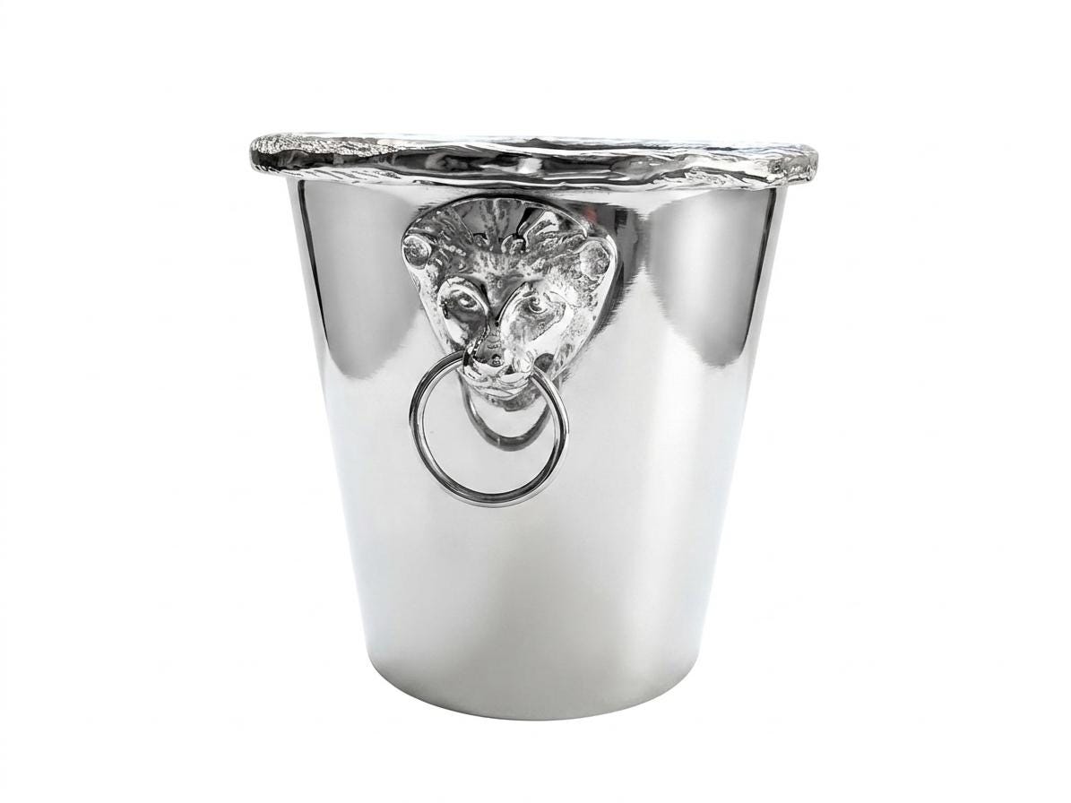 Versace-Inspired Aluminum Wine Cooler Holder: Silver Luxury Bar Decor (8x7x7H inches)