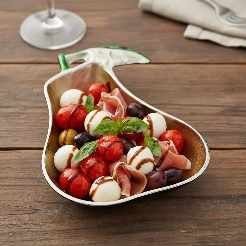 Red Enamel Pear Serving Bowl | Cast Aluminum Decorative Platter