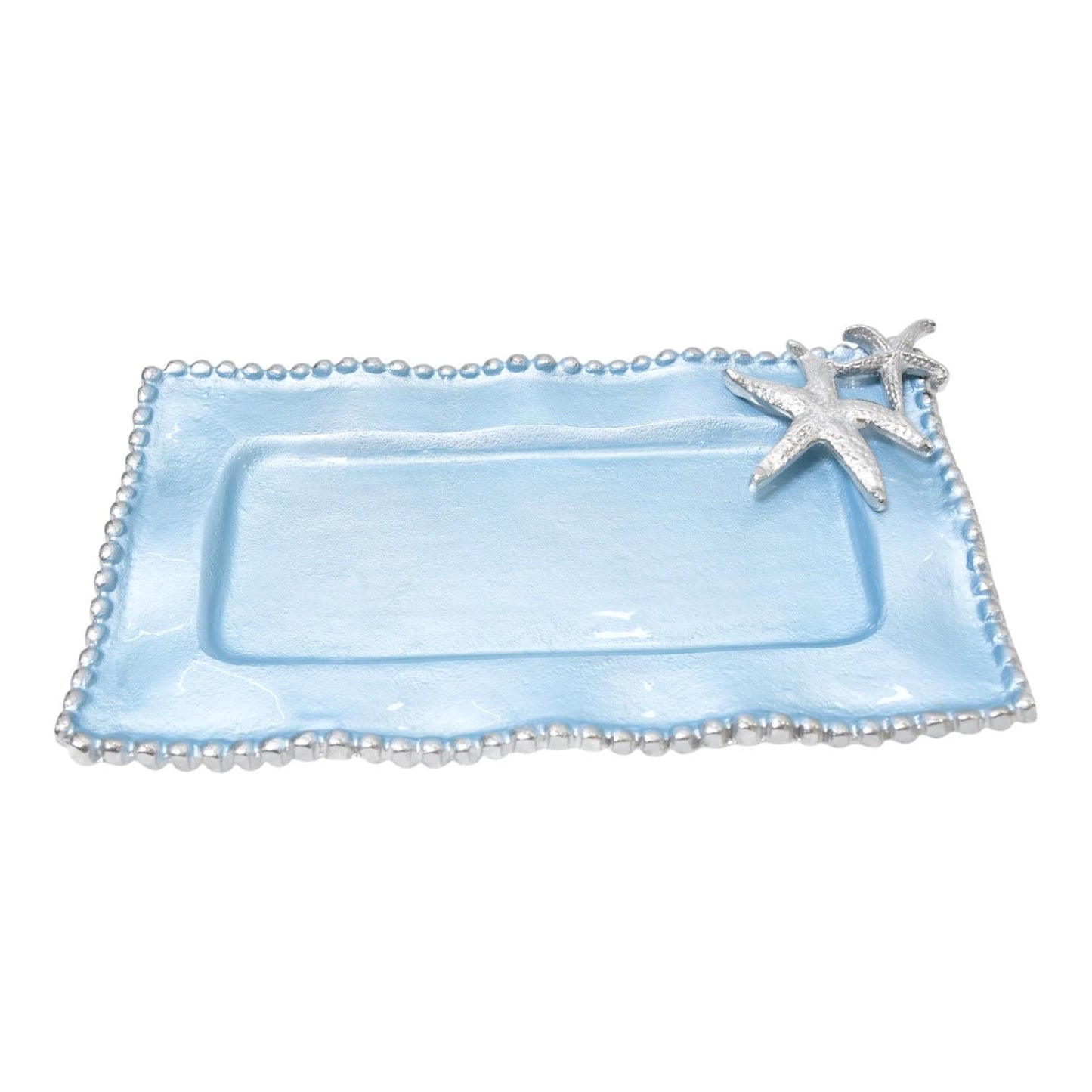 Starfish Platter Blue Enamel Coastal Serving Tray Aluminum Beach Wedding Gift
