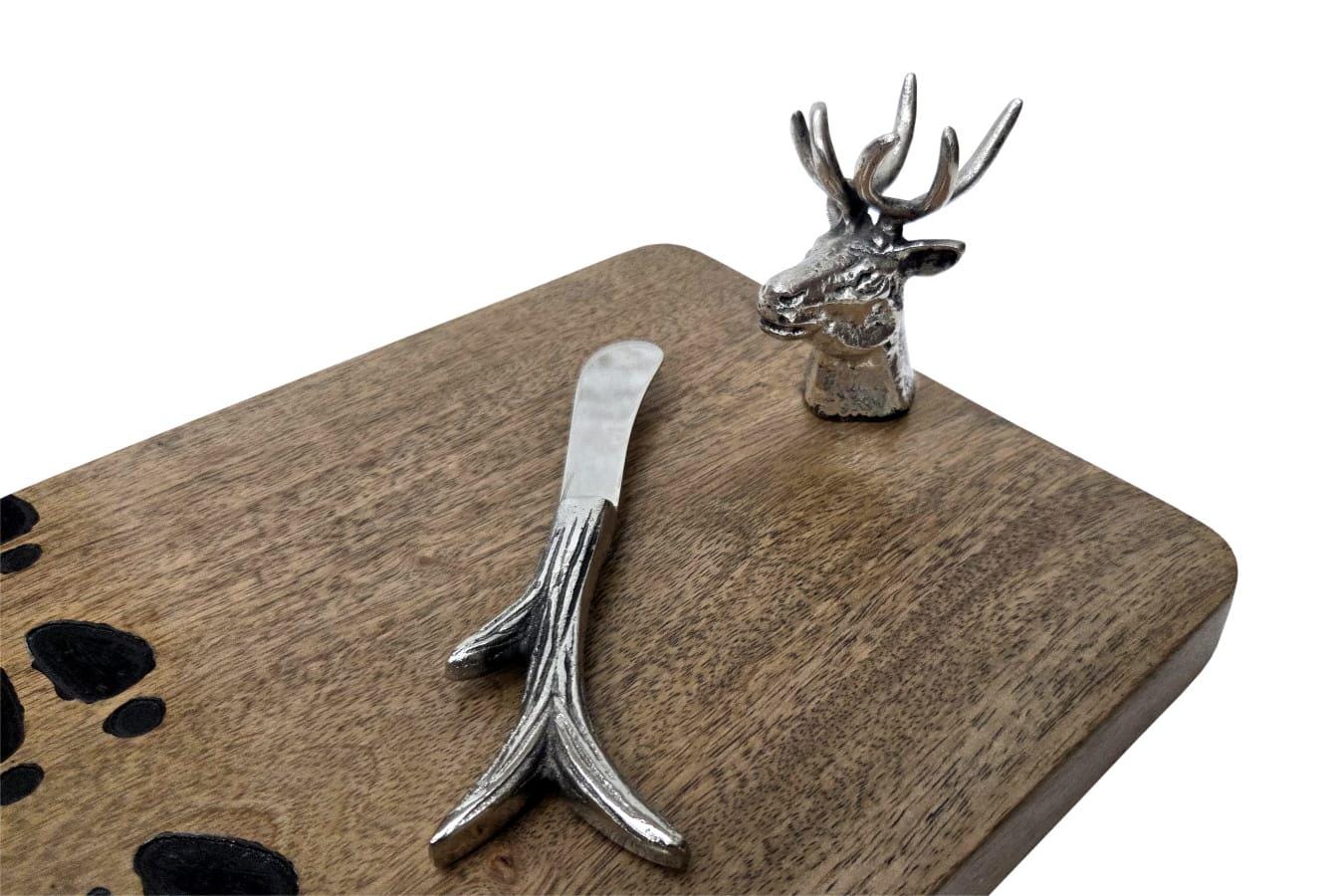 Stag Antler Cheese Board, Rustic Deer Head Handle Charcuterie Platter