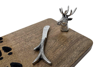 Stag Antler Cheese Board, Rustic Deer Head Handle Charcuterie Platter