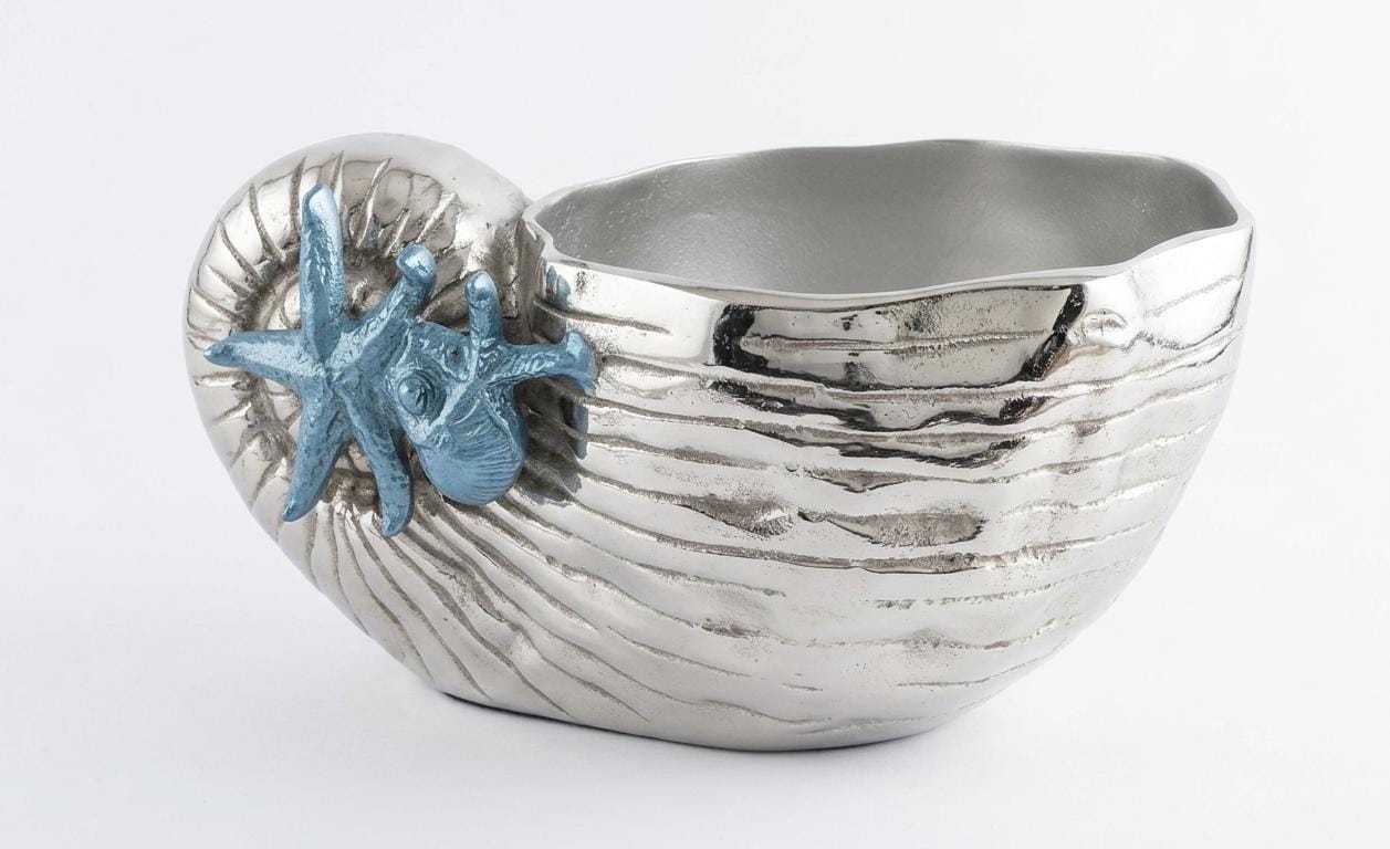 Nautilus Shell Wine Cooler | Polished Aluminum Nautical Bar Decor