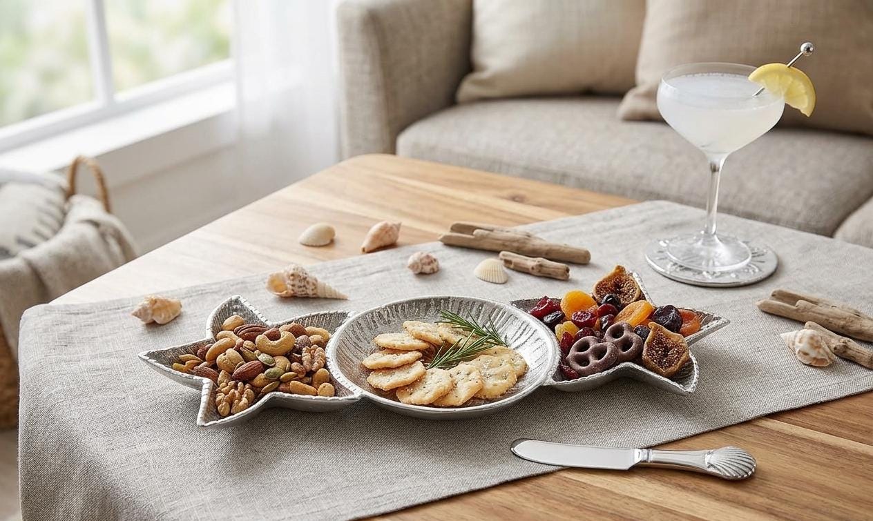 Handcrafted Aluminum Platter | Silver Serving Tray, Table Centerpiece