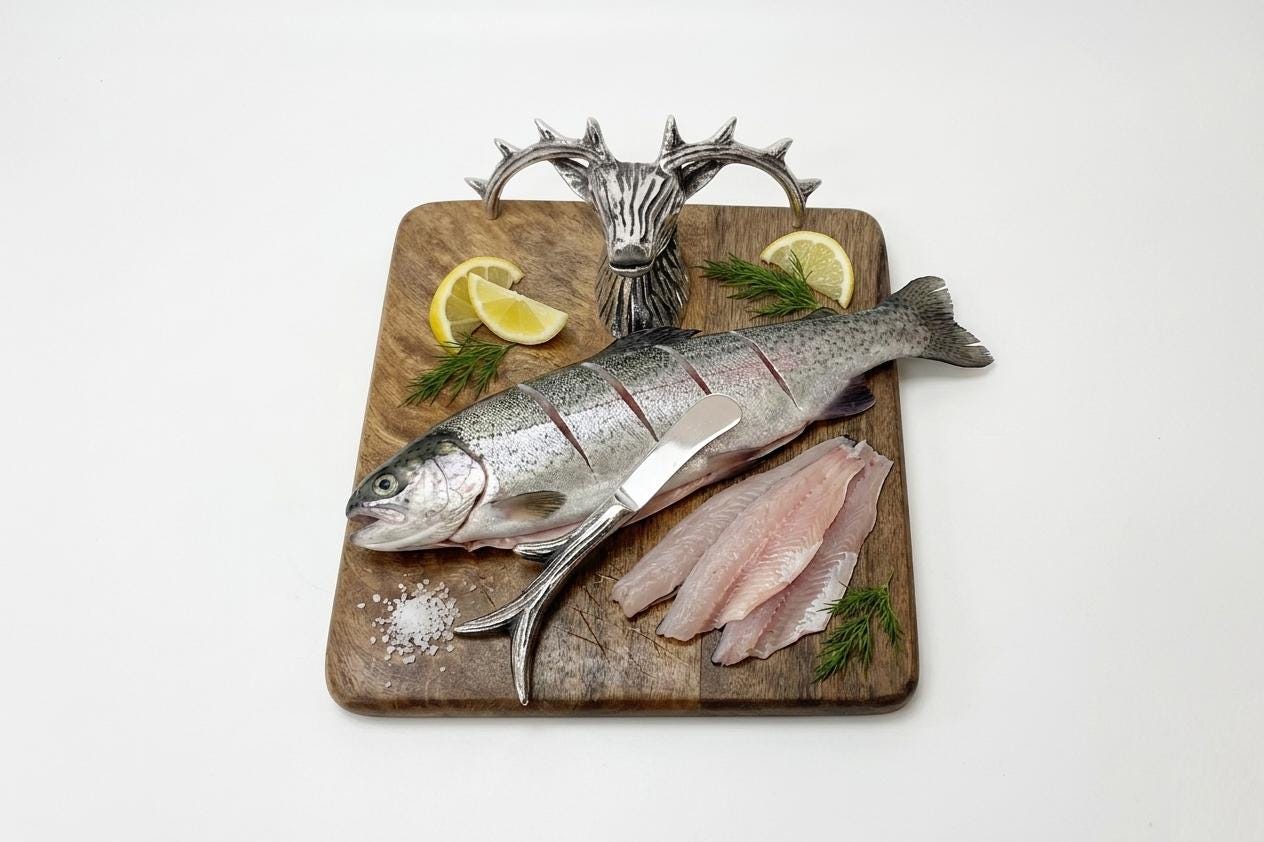 Stag Head Mango Wood Cheese Board Set with Antler Knife, Rustic Lodge Charcuterie Platter