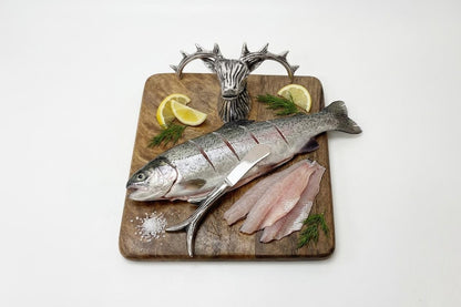 Stag Head Mango Wood Cheese Board Set with Antler Knife, Rustic Lodge Charcuterie Platter