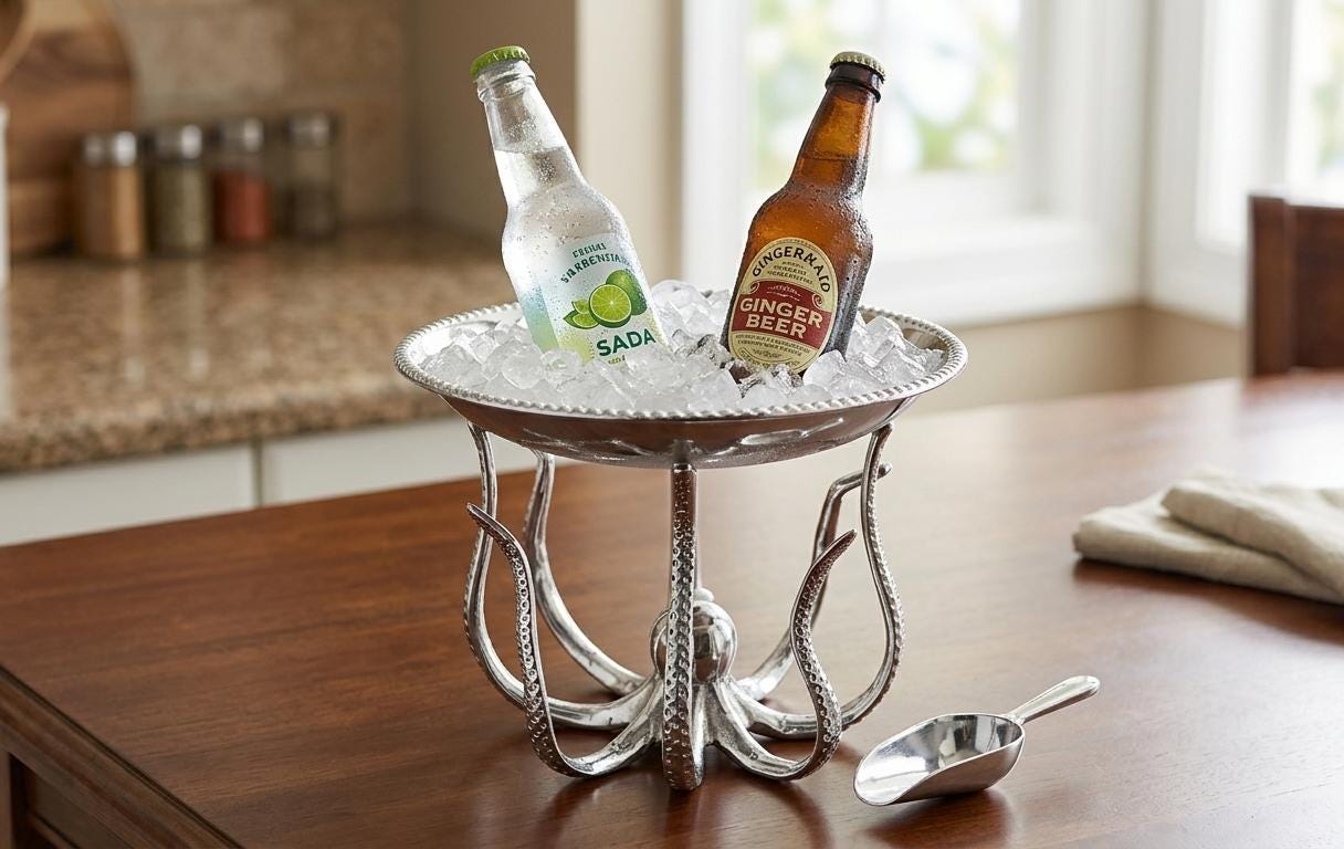 Handcrafted Aluminum Octopus Serving Plate | Coastal Table Centerpiece Tray