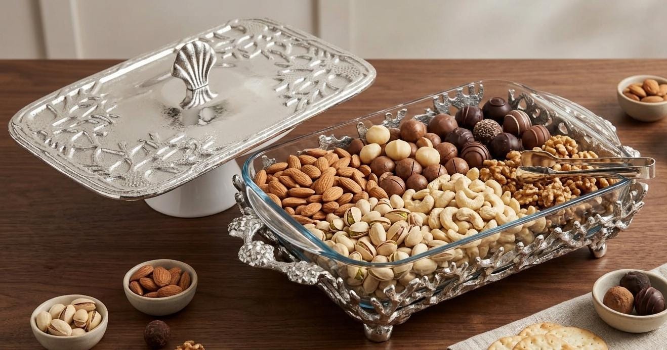 Rectangular Coral Design Casserole Dish with Turkish Glass Lid | 4 Qt Oven to Table Bakeware