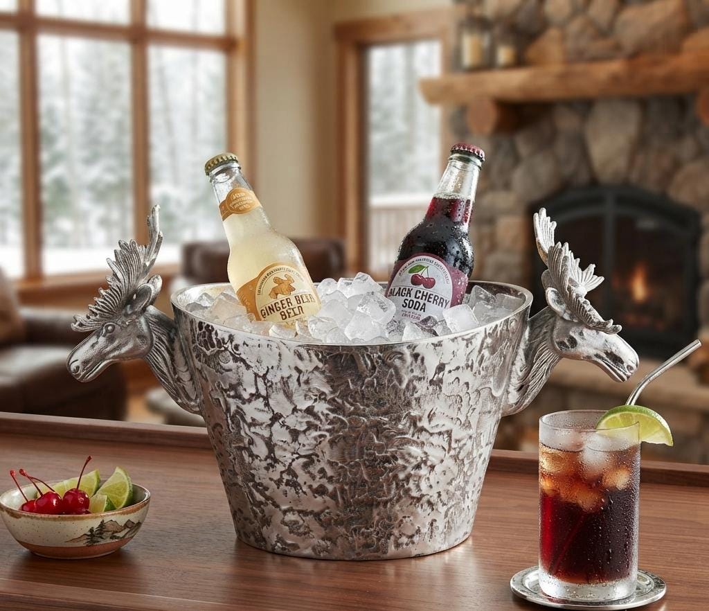 Handcrafted Aluminum Wine Bucket | Roosevelt Champagne Chiller with Deer Handles