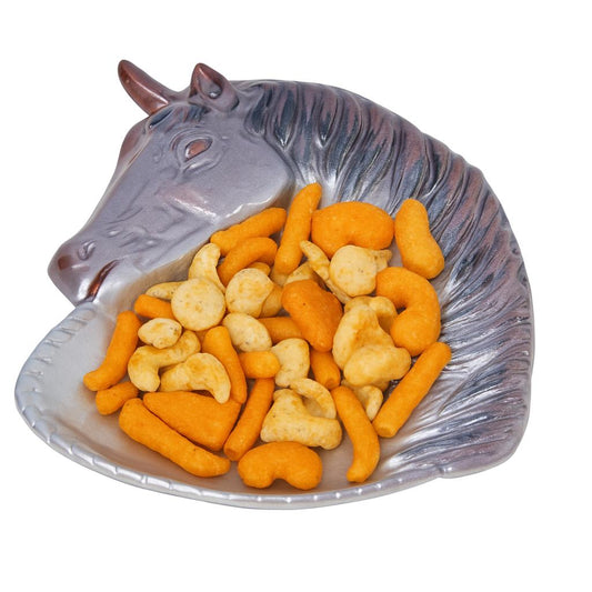 Handcrafted Cast Aluminum Horse Head Bowl, Enamel Interior Jewelry Tray