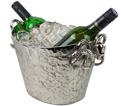 Octopus Handle Aluminum Ice Bucket | Coastal Barware Silver Plated Champagne Bucket