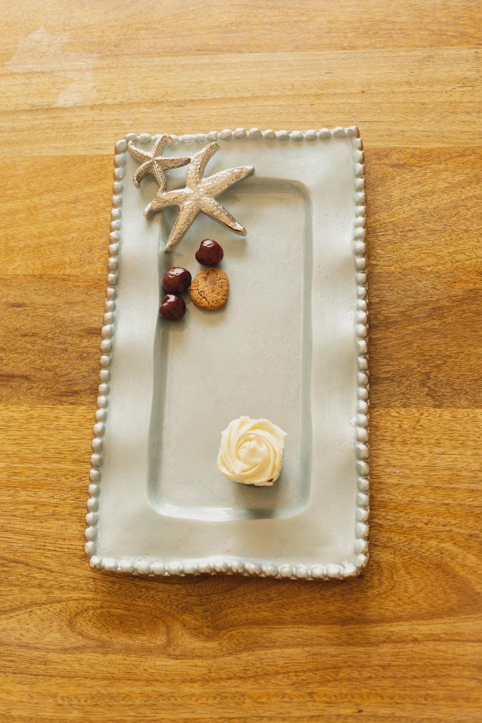 Starfish Platter Blue Enamel Coastal Serving Tray Aluminum Beach Wedding Gift