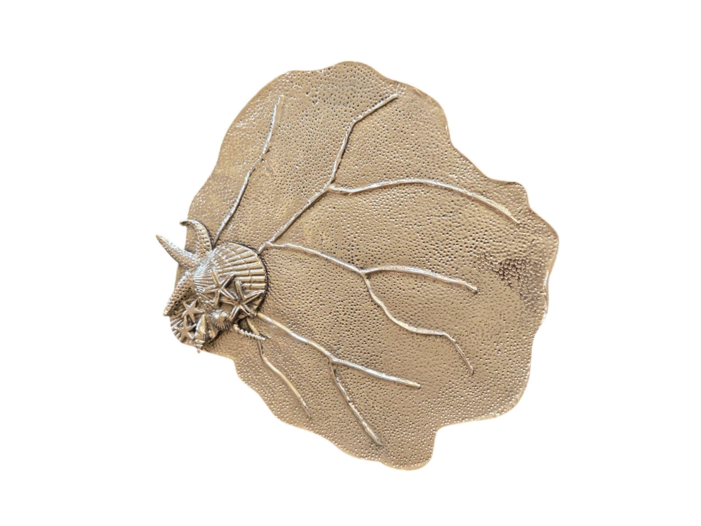Seafan Serving Platter: Aluminium Coastal Tray, Silver Beach House Centerpiece