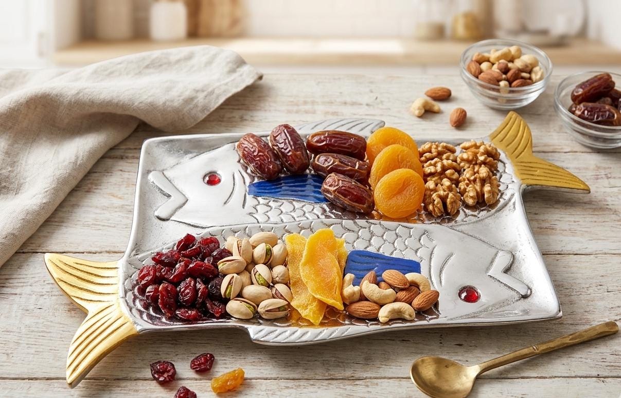 Double Fish Metal Serving Platter, Coastal Beach House Appetizer Tray