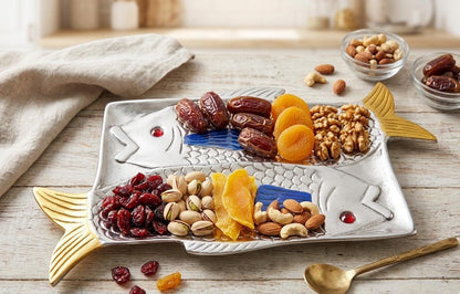 Double Fish Metal Serving Platter, Coastal Beach House Appetizer Tray