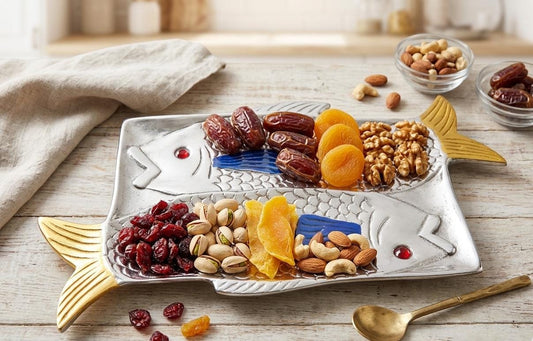 Double Fish Metal Serving Platter, Coastal Beach House Appetizer Tray