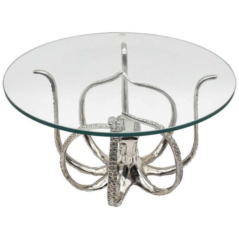 Aluminum Octopus Cake Stand, Silver Coastal Dessert Platter, Nautical Serving Tray
