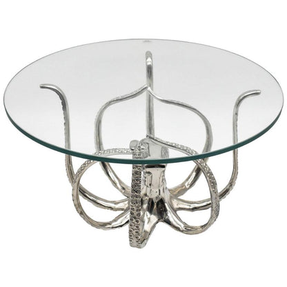 Aluminum Octopus Cake Stand, Silver Coastal Dessert Platter, Nautical Serving Tray