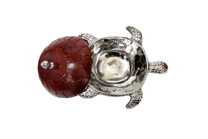 Silver Turtle Trinket Bowl with Wooden Lid, Coastal Beach Decor, Nautical Jewelry Box