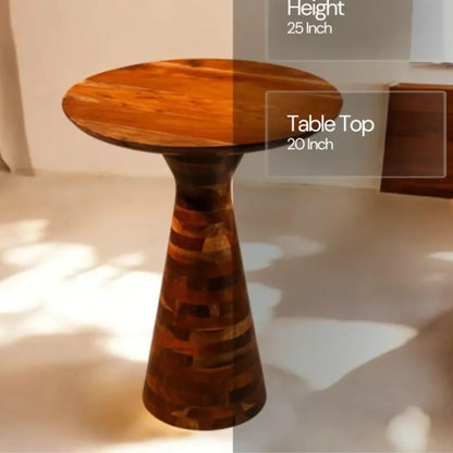 Handcrafted Acacia Wood Pedestal Table, Modern Rustic Farmhouse Accent Side Table