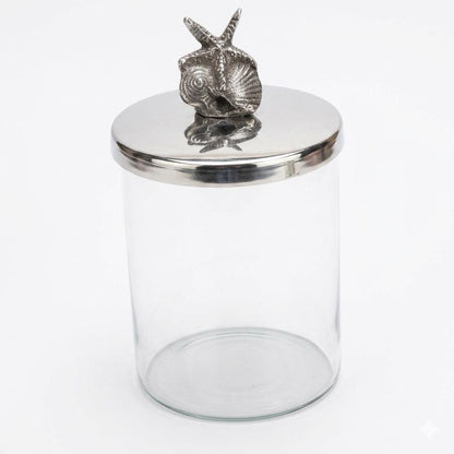 Seashell Trinket Jar, Coastal Nautical Storage, Beach Jewelry Box, Ocean Decor