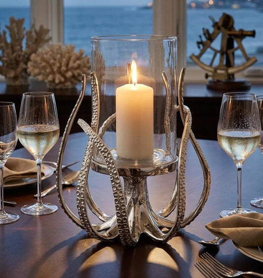 Illuminate Your Space with the Unique Octopus Candle Holder | Coastal Hurricane Lantern, 33cm