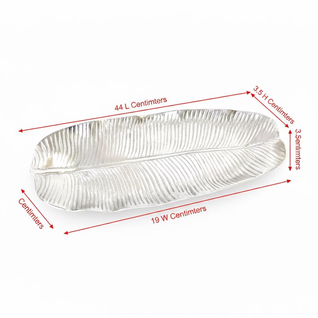 Handcrafted Aluminum Banana Leaf Tray | Decorative Table Centerpiece