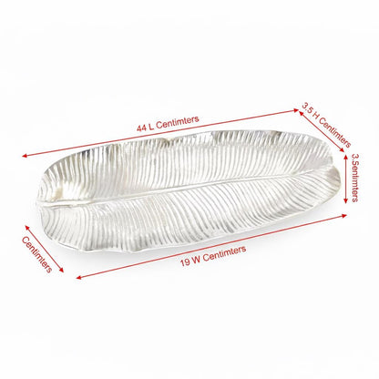 Handcrafted Aluminum Banana Leaf Tray | Decorative Table Centerpiece