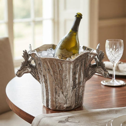 Handcrafted Aluminum Moose Wine Bucket – Rustic Lodge Barware, Silver Plated Champagne Cooler