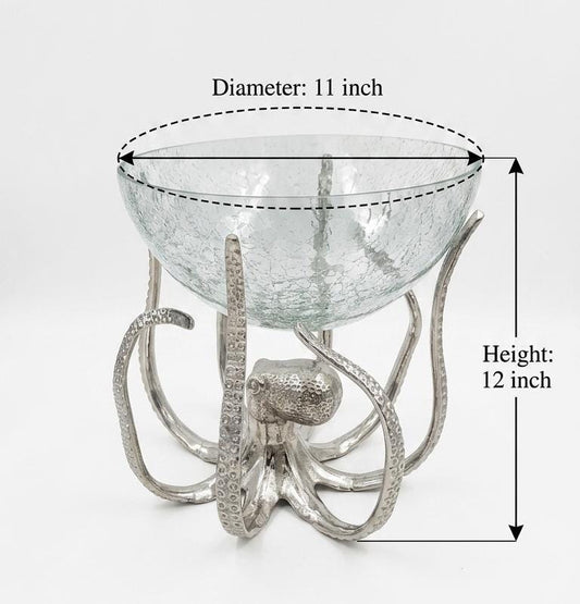 Octopus Glass Wine Bottle Holder, Nautical Chiller Bowl, Coastal Bar Decor