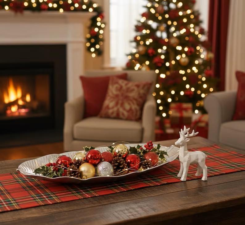 Handcrafted Aluminum Banana Leaf Tray | Decorative Table Centerpiece
