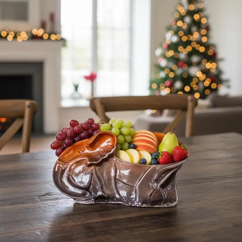 Enamel Elephant Serving Bowl | Cast Aluminum Decorative Platter