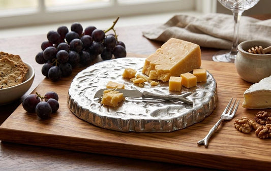 Artisan Aluminum Cheese Board with Knife | Elegant Charcuterie Serving Tray